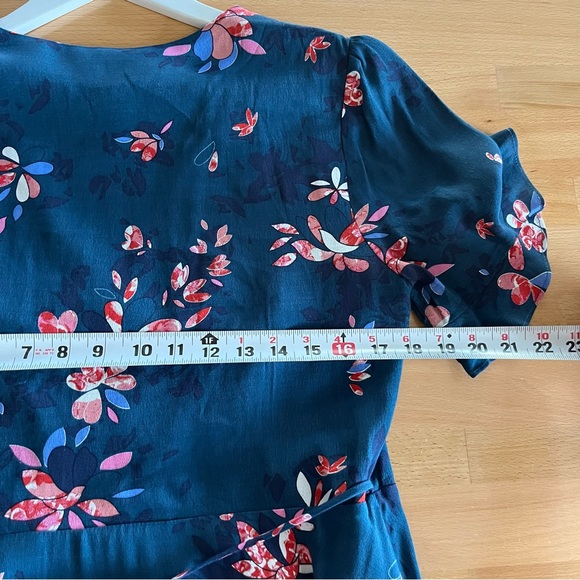 Lulu’s Teal Blue Floral Wrap Mini Dress large flatter wedding guest date night - Picture 8 of 8